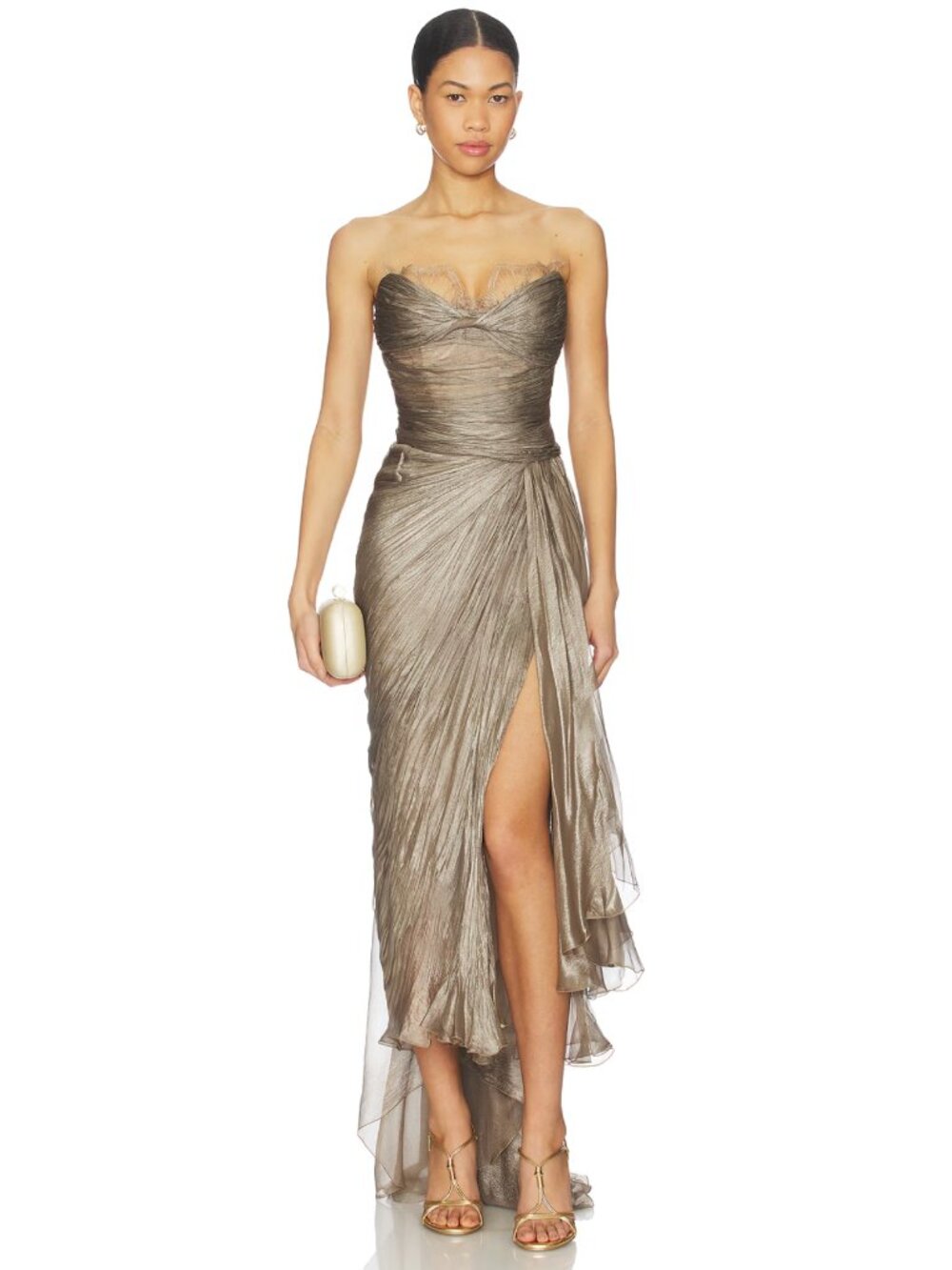 Maria Lucia Hohan Jolie X Dress Woodsmoke Bronze Gold Brown Silk Strapless Gown